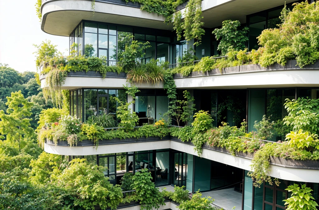 Greenscaped balconies on buildings.