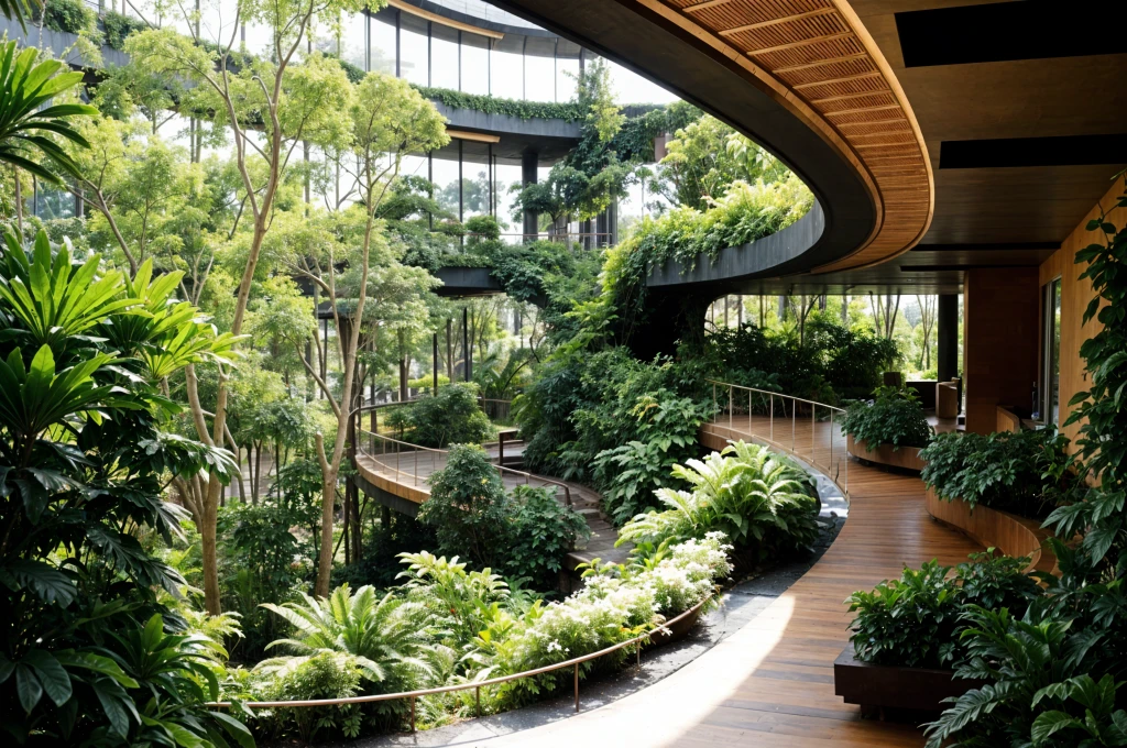 Urban greening inside a building filled with plant life.